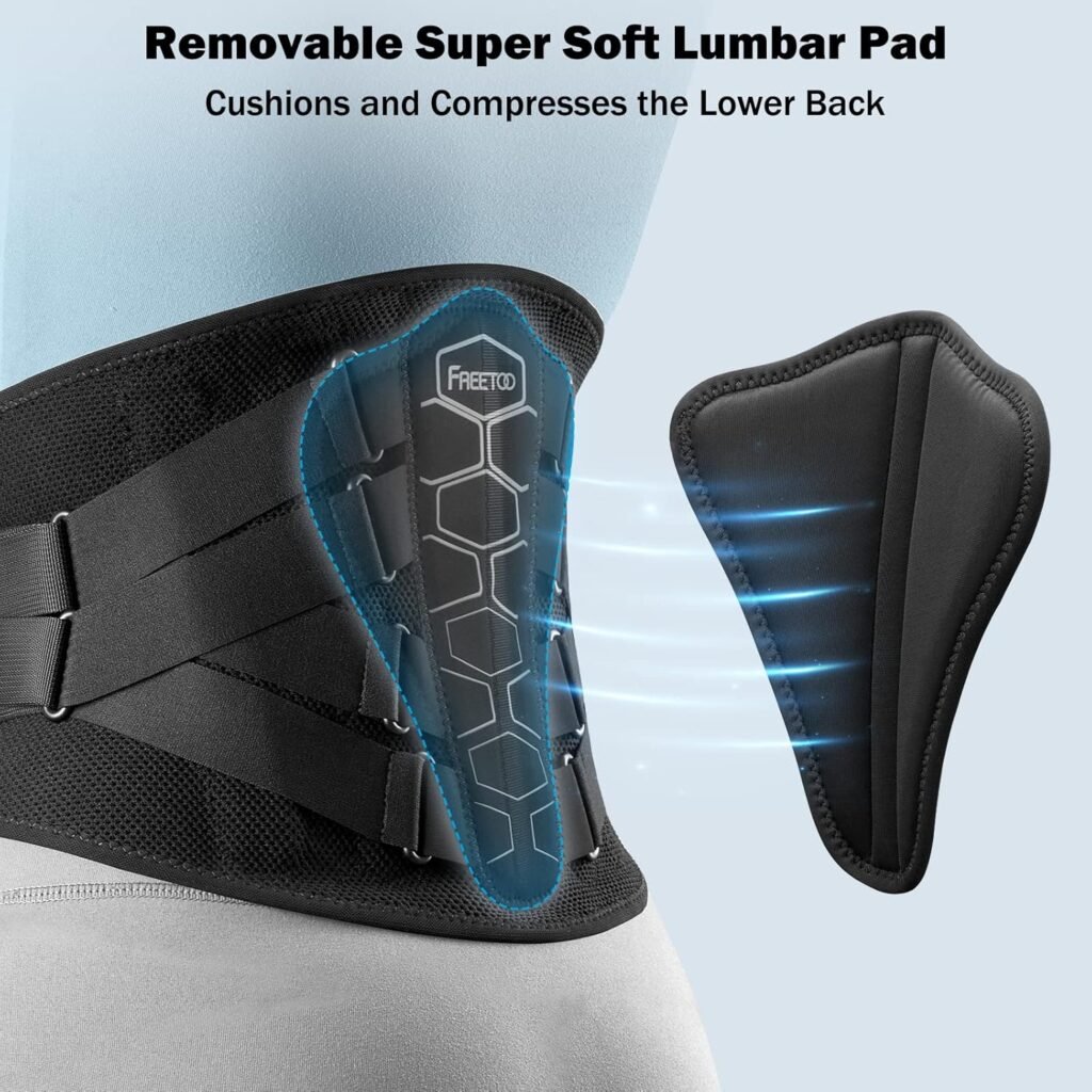 FREETOO Back Brace for Lower Back Pain Relief with Pulley System,Lumbar Support Belt for Men  Women with Lumbar Pad, Ergonomic Design and Soft Breathable 3D Knit Material,for Herniated Disc,Sciatica