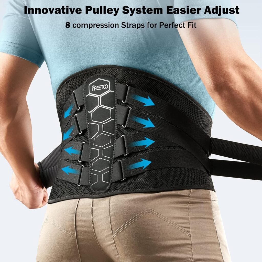 FREETOO Back Brace for Lower Back Pain Relief with Pulley System,Lumbar Support Belt for Men  Women with Lumbar Pad, Ergonomic Design and Soft Breathable 3D Knit Material,for Herniated Disc,Sciatica