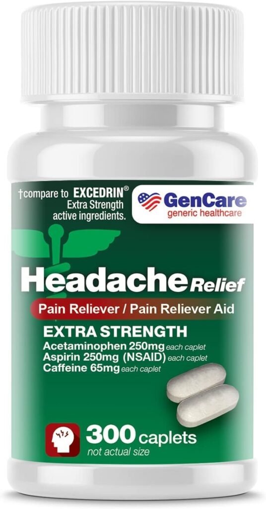 GenCare - Headache Relief Acetaminophen with Aspirin (NSAID)  Caffeine (300 Caplets) Value Pack | Head Pain, Muscle Aches, Back Pain  Body | Generic Excedrin Extra Strength