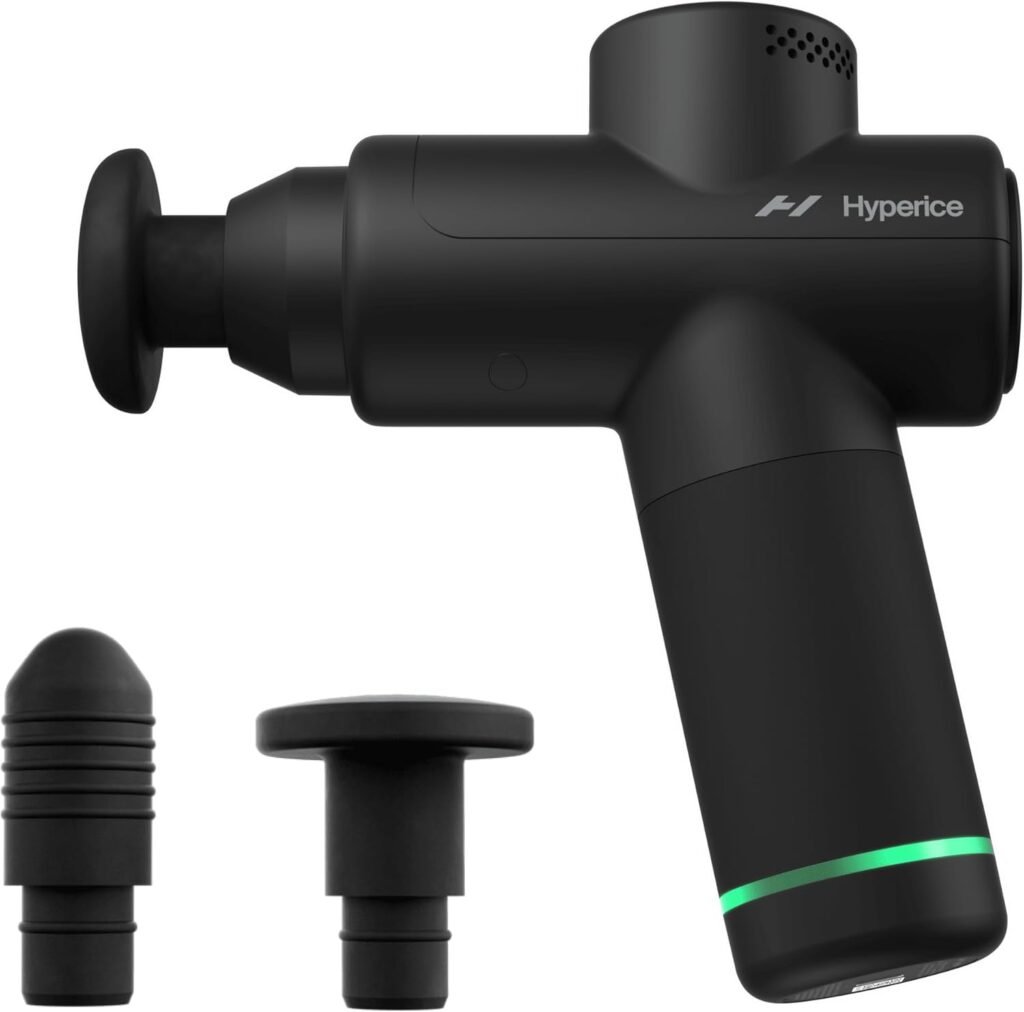 Hyperice Hypervolt Go 2 in Black - Featuring Quiet Glide Technology - Handheld Percussion Massage Gun | 3 Speeds, 2 Interchangeable Heads | Helps Relieve Sore Muscles and Stiffness | FSA-HSA Eligible