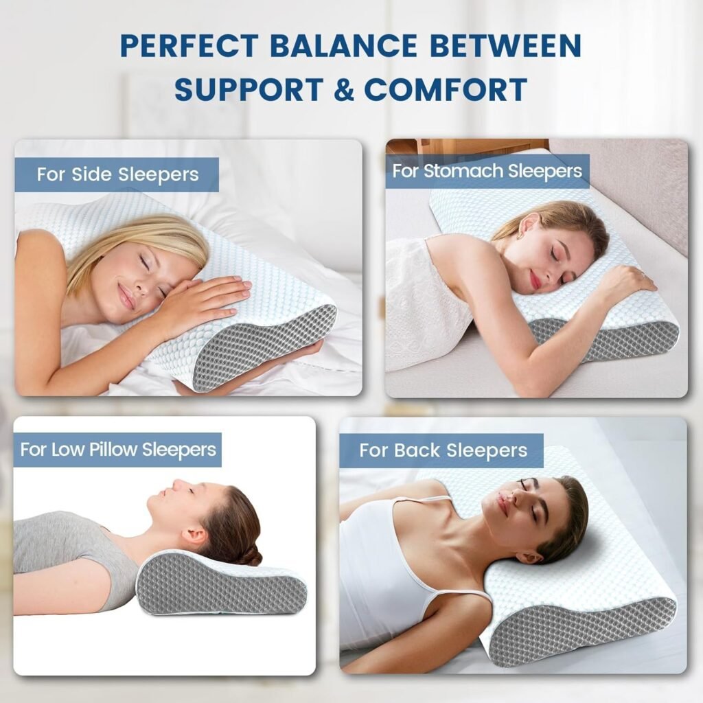 Memory Foam Pillows Neck Pillow Bed Pillow for Sleeping, Ergonomic Cervical Pillow for Neck and Shoulder Pain Relief,Orthopedic Contour Pillow for Side Back Stomach Sleeper