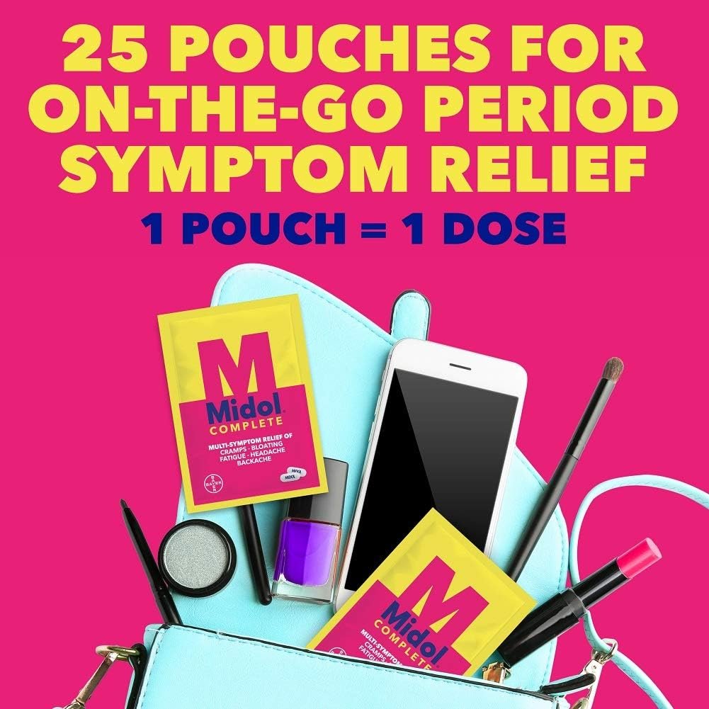 Midol Complete Caplets with Acetaminophen for Menstrual Symptom Relief - 50 Count (25 Pouches of 2), On The Go Period Cramp Relief and Menstrual Pain Relief