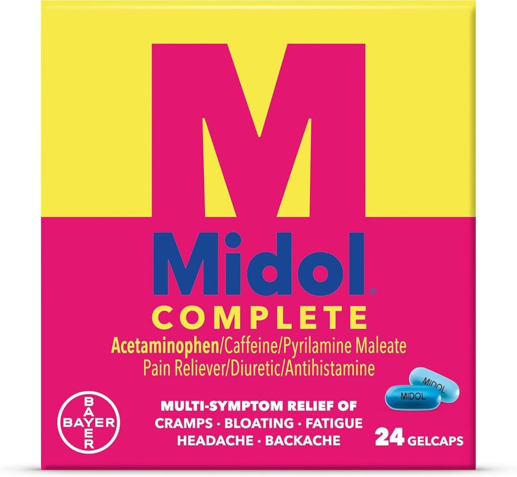 Midol Complete Gelcaps 24ct: Midol Complete Menstrual Pain Relief Gelcaps with Acetaminophen for Menstrual Symptom, PMS Relief, and Period Cramp Relief - 24 Count (Packaging May Vary)