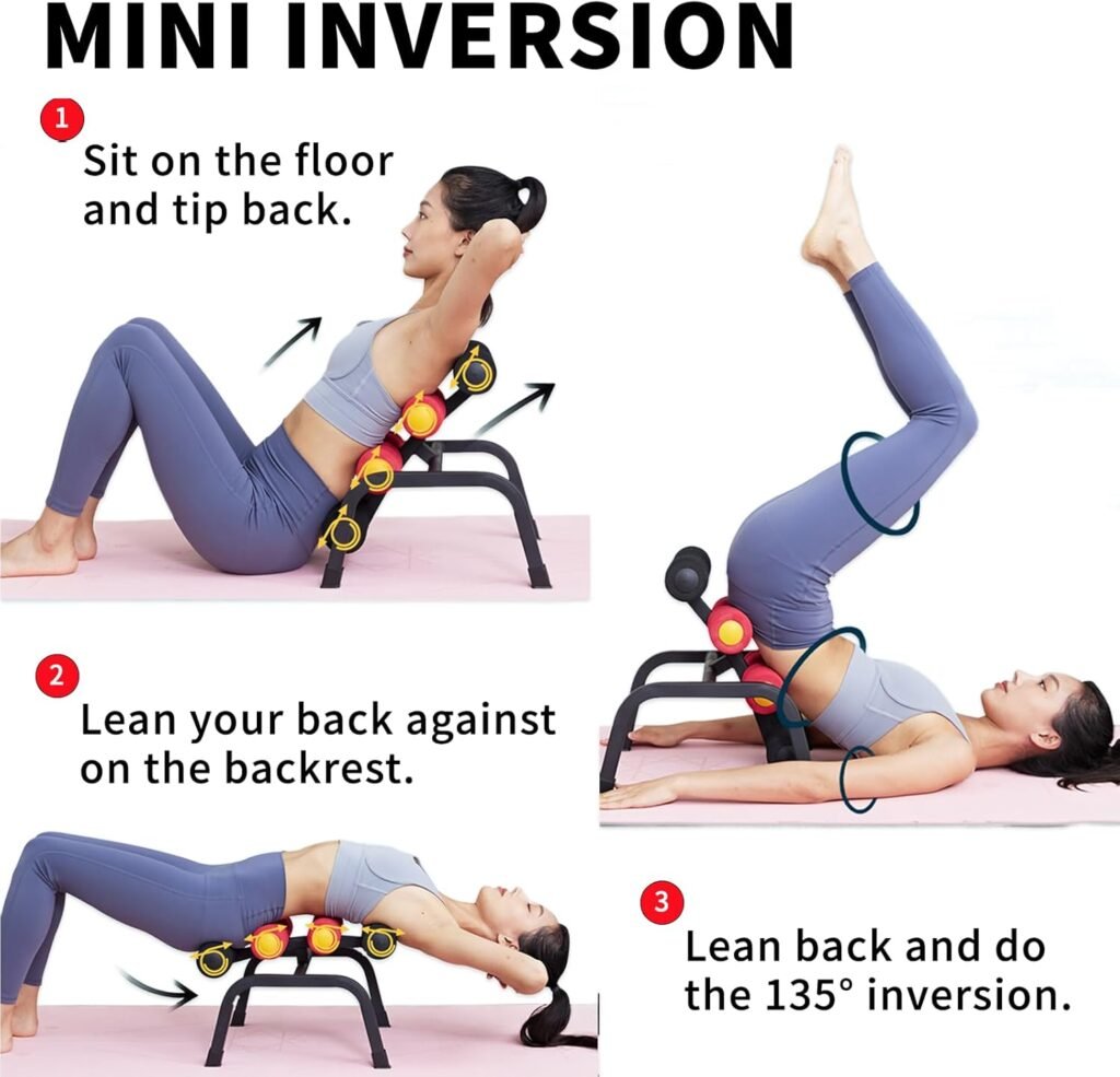 Mini Inversion Table with Back Massage Roller Relieve Back Pain Foldable Back Stretcher Ab Machine with 400LB Weight Capacity(HXCY4101)