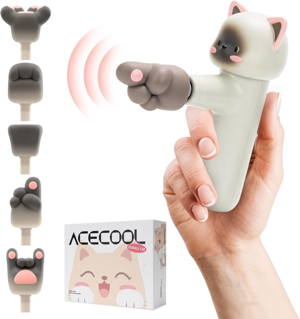 Mini Massage Gun, Christmas Gifts for Women, Girls and Cat Lovers, Cute Travel Massage Gun Deep Tissue, Compact Sports Massager, Portable Handheld Massager with 5 Massage Heads  3 Speeds