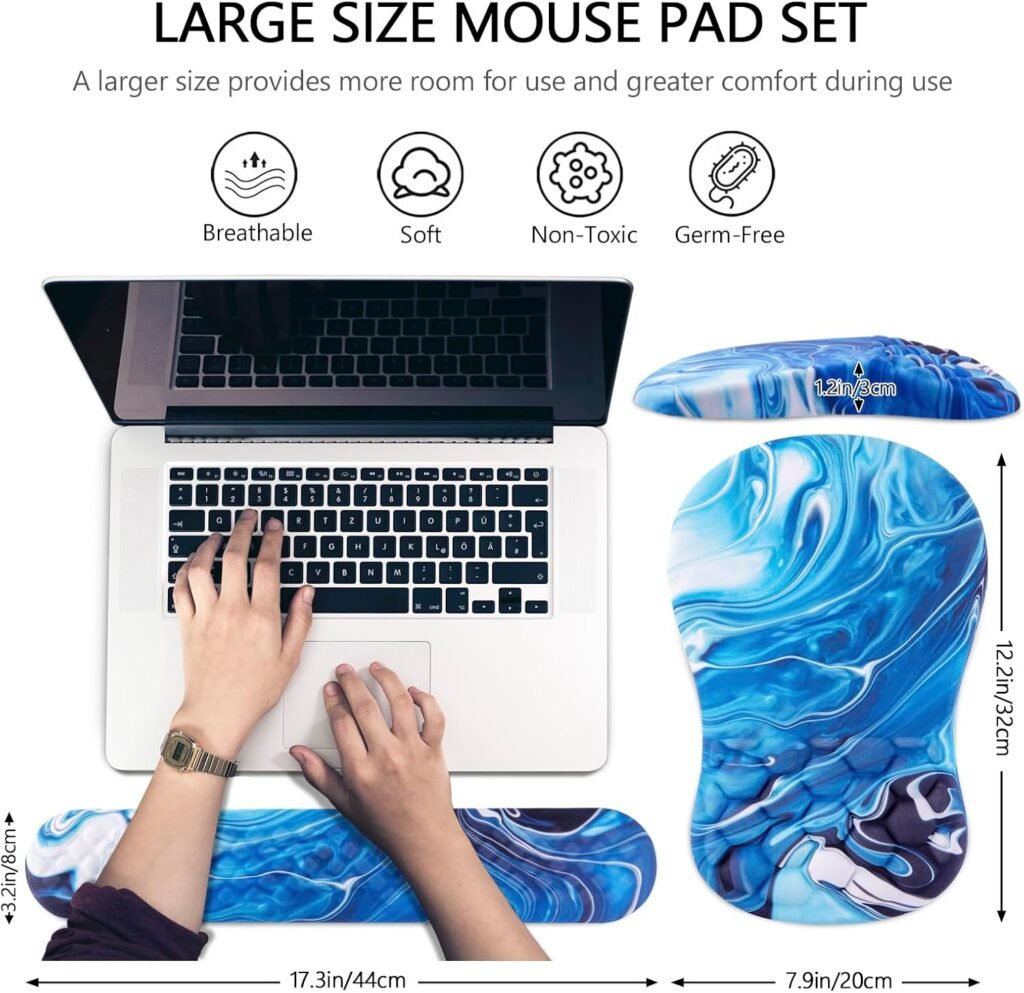 Mouse Pad Wrist Support, Laokiiy 2 in1 Keyboard Wrist Rest+ Ergonomic Mouse Pad, Non-Slip Wrist Rest for Computer Keyboard, Made Easy Typing  Relieve Wrist Pain(Black White)