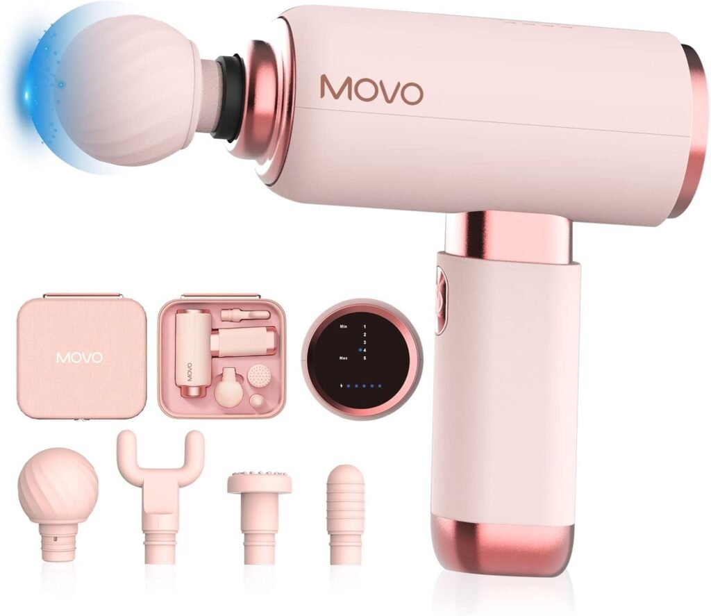 Movo Massage Gun Deep Tissue,Muscle Percussion Pink Massager Guns for Women,Athletes,Super Quiet,Travel Portable Hand held Electric Fascia Gun for Back,Shoulder Pain Relief,Neck,Christmas Gifts