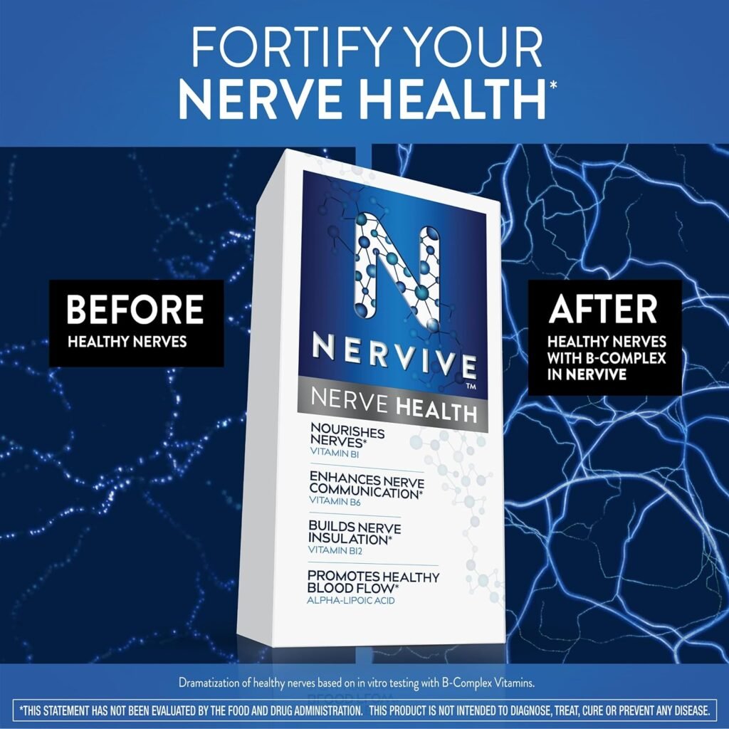 Nervive Nerve Health, with Alpha Lipoic Acid, to Fortify Nerve Health and Function in Fingers, Hands, Toes,  Feet*, ALA, Vitamins B12, B6,  B1, 30 Tablets (Packaging May Vary)