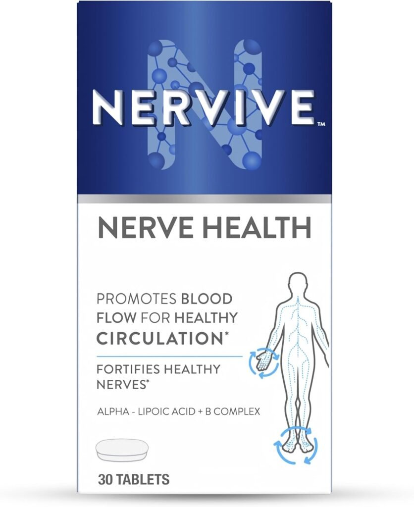 Nervive Nerve Health, with Alpha Lipoic Acid, to Fortify Nerve Health and Function in Fingers, Hands, Toes,  Feet*, ALA, Vitamins B12, B6,  B1, 30 Tablets (Packaging May Vary)