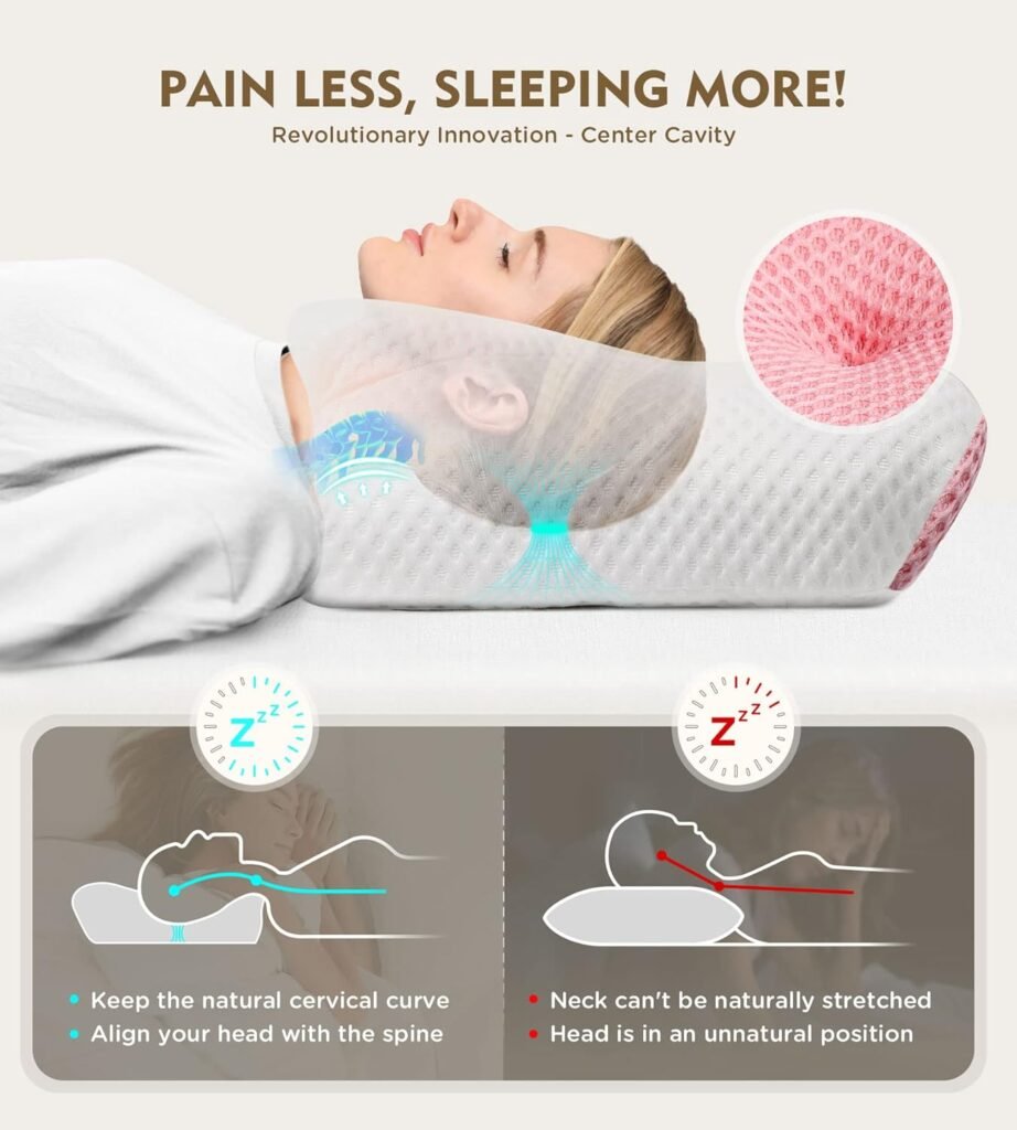 Osteo Cervical Pillow for Neck Pain Relief, Hollow Design Odorless Memory Foam Pillows with Cooling Case, Adjustable Orthopedic Bed Pillow for Sleeping, Support for Side Back Sleepers