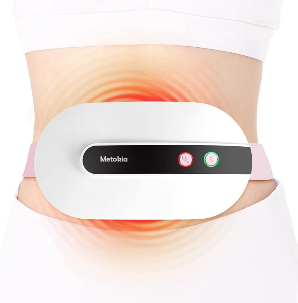 Portable Cordless Heating Pad, Heating Pad for Back Pain with 3 Heat Levels  3 Vibration Massage Modes, Portable Electric Fast Heating Belly Wrap Belt for Women and Girl(White)