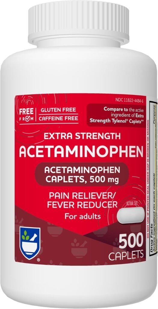 Rite Aid Extra Strength Acetaminophen, 500mg - 500 Caplets | Pain Reliever  Fever Reducer for Migraines, Joint Pain, Muscle or Back Pain, and Menstrual Pain