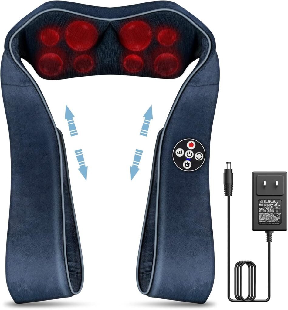 Shiatsu Back Shoulder and Neck Massager with Heat, 5D Kneading Back Shoulder Massager, 3 Intensities Electric Heated Body Massager for Pain Relief Deep Tissue, Gift for Women Men