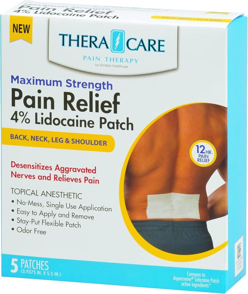 Thera|Care Pain Relief Patch | 4% Lidocaine Patch | 3.9” x 5.5” | 5-Count Box