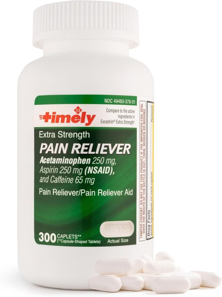 Timely Extra Strength Headache Relief - Acetaminophen with Aspirin  Caffeine (300 Caplets) - Headache, Migraine  Back and Body Pain  Muscle Aches - Compares to Excedrin Extra Strength - Made In USA