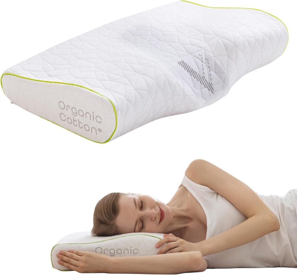 Vaverto Orthopedic Cervical Pillow for Side Sleeping- Adjustable Contour for Neck  Pain Relief, Ideal for Side, Back  Stomach Sleepers, Odorless Memory Foam, Organic Cotton Cover - Standard Size