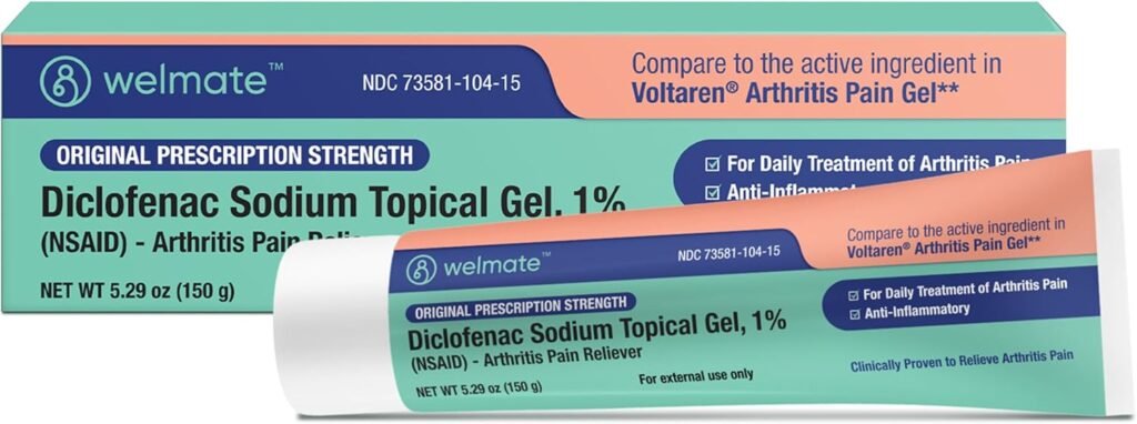 WELMATE - Arthritis Pain Reliever - Diclofenac Sodium Topical Gel 1% - Arthritis Relief - Over-The-Counter Medication - FSA  HSA Approved - Pain Relief Cream/Gel - Mobility Aids - 5.29 oz (150g)